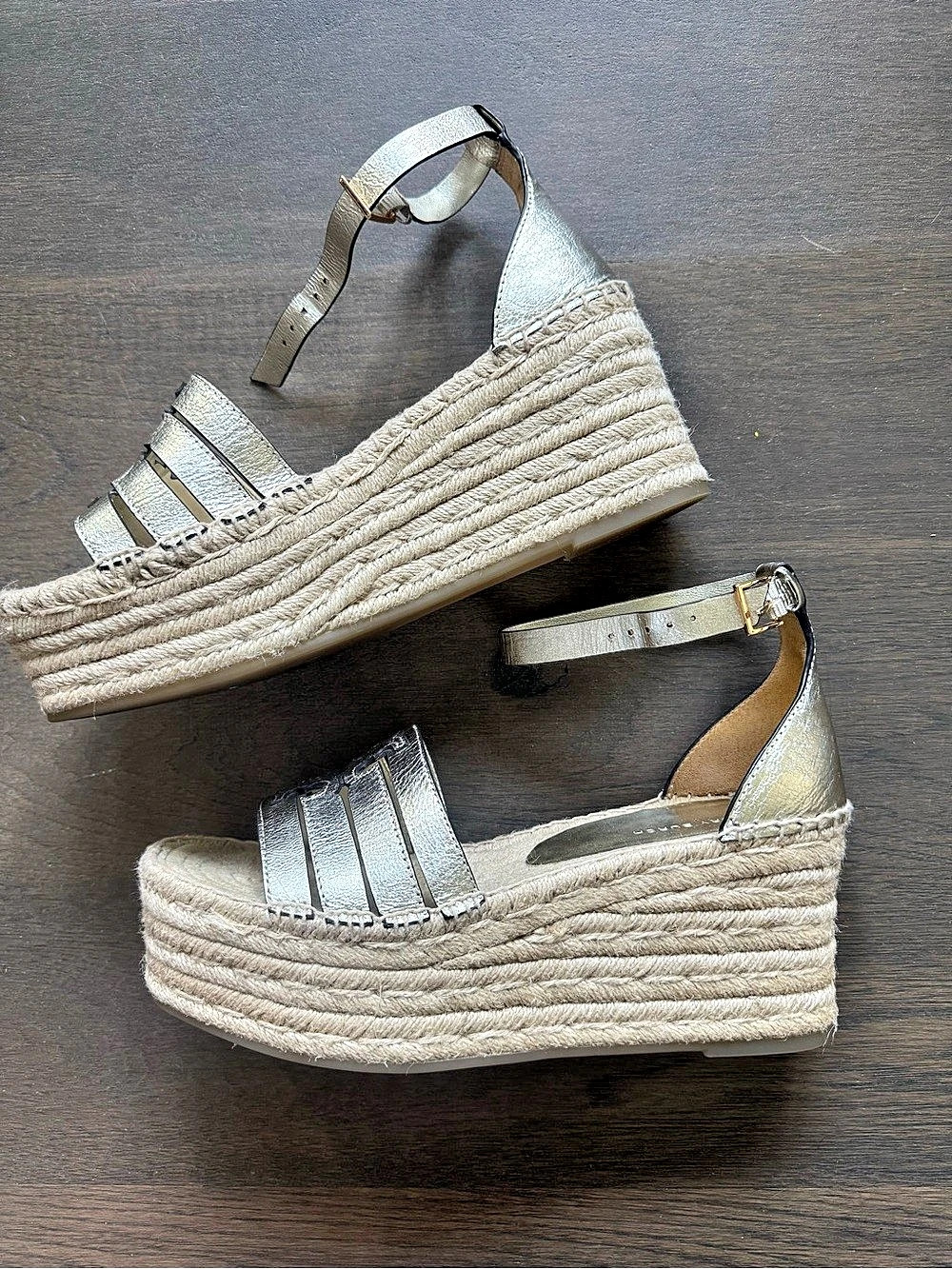 Tory Burch Wedge Espadrille Metallic Platform Sandals 8.5 - Picture 2 of 4